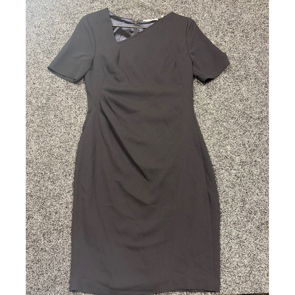 T Tahari Dress Womens 6 Navy Marianna Asymmetrical Ruched Sheath Career Cocktail